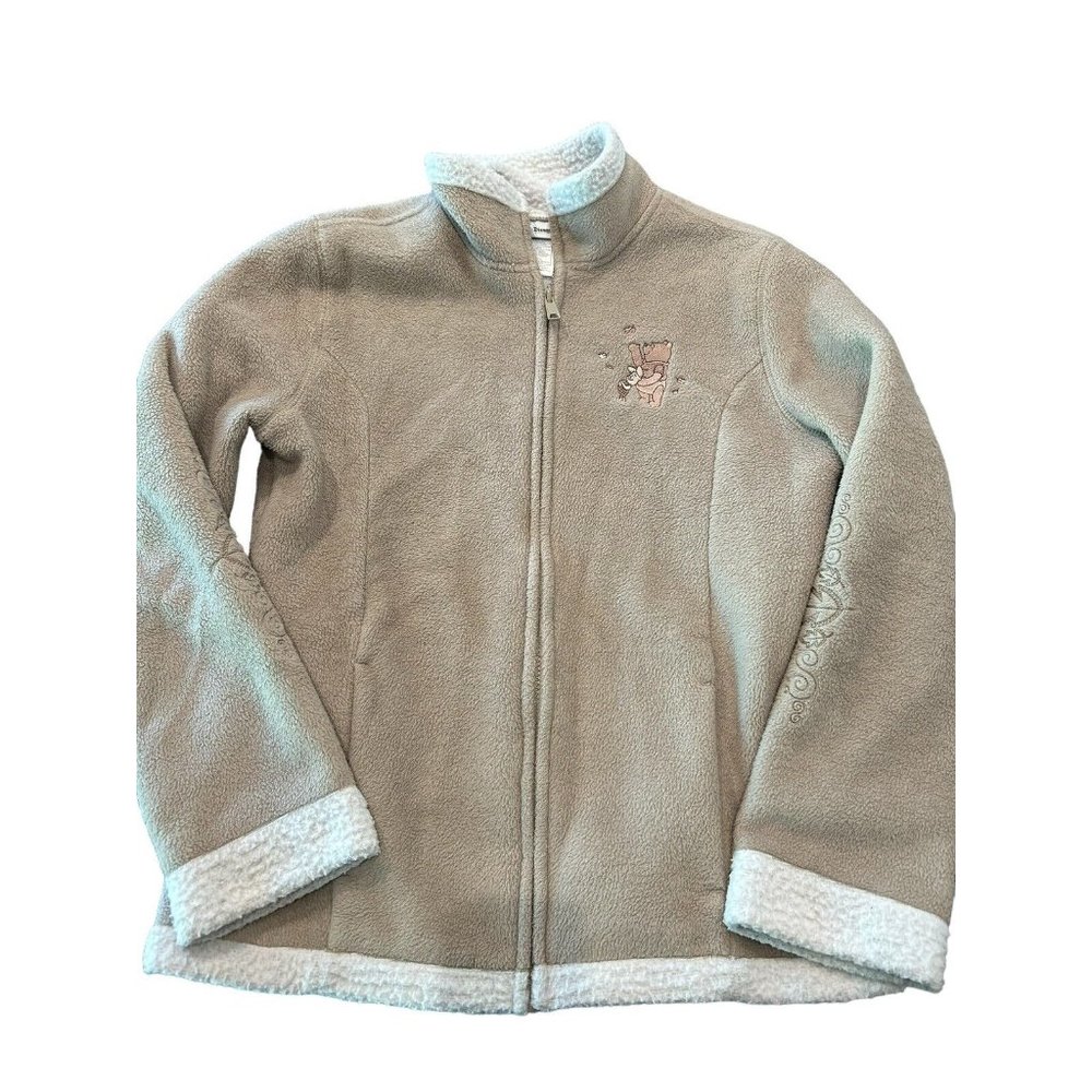 Winnie The Pooh Jacket Womens Med Beige Fleece Full Zip Embroidered DisneyResort